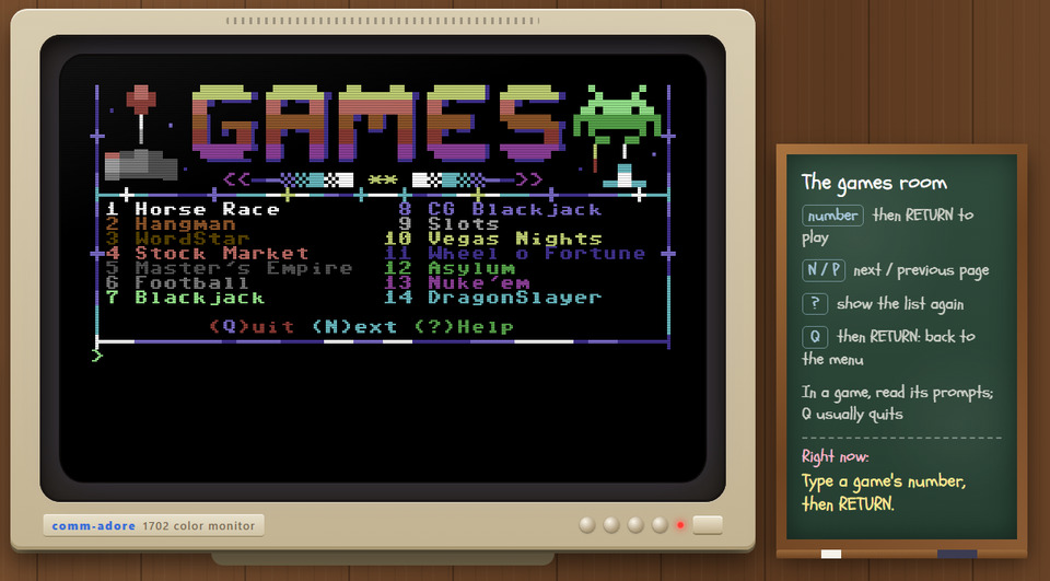 The games room on the board, with the chalkboard showing the games room's keys