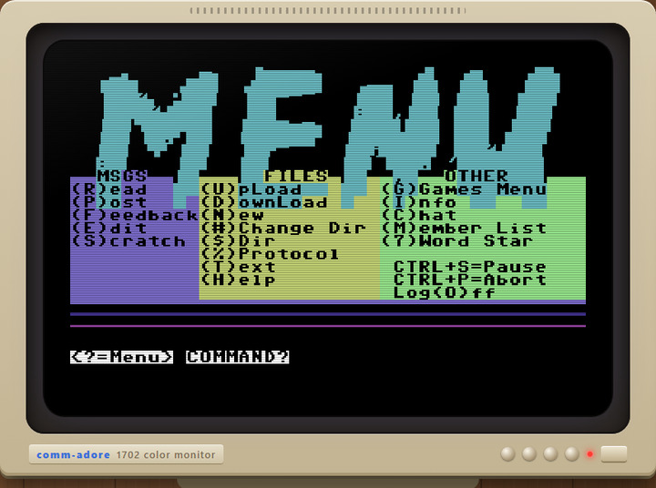 The main menu, with the COMMAND? prompt