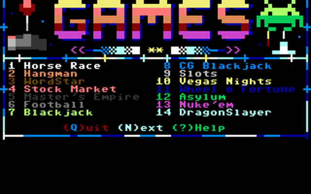 The games menu, page 1
