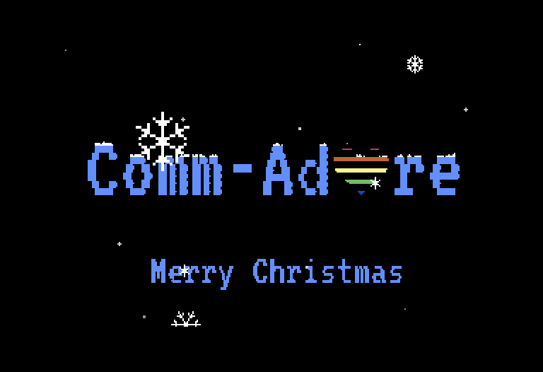 Snow settling on the Comm-Adore logo