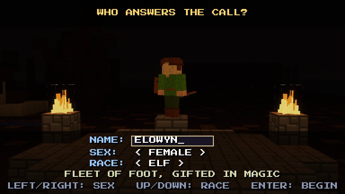 Make your hero: a name, human, elf, dwarf or halfling, each with a gift